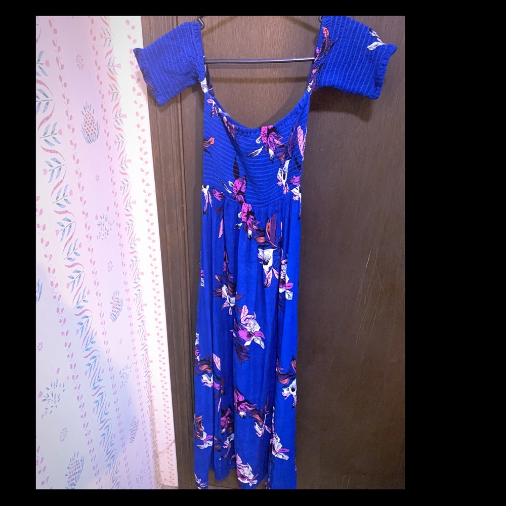 Blue & Flowered Maxi Dress- Small - Picture 1 of 7